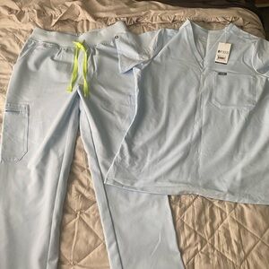 Figs Sky Blue Scrub Set with Neon Accents